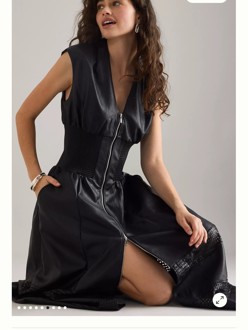 Anthropologie Black Sleeveless Faux-Leather Midi Dress with Zip
